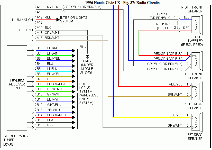 HONDA Car Radio Stereo Audio Wiring Diagram Autoradio Connector Wire 