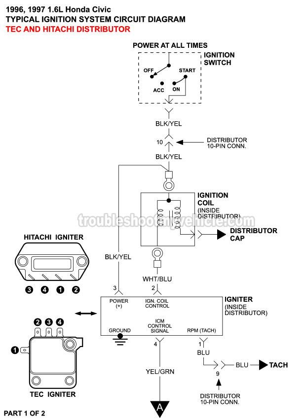 Ignition System Wiring Diagram 1996 1997 1 6L Honda Civic 