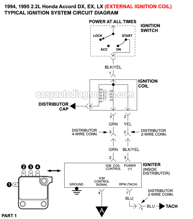 Ignition System Wiring Diagram 1996 1997 2 2L Honda Accord DX LX 
