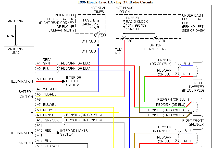 What Is The Wiring Diagram color Codes For Stock Stereo In A 96 Honda