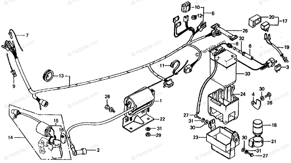 Honda Motorcycle 1977 OEM Parts Diagram For Wire Harness Ignition 