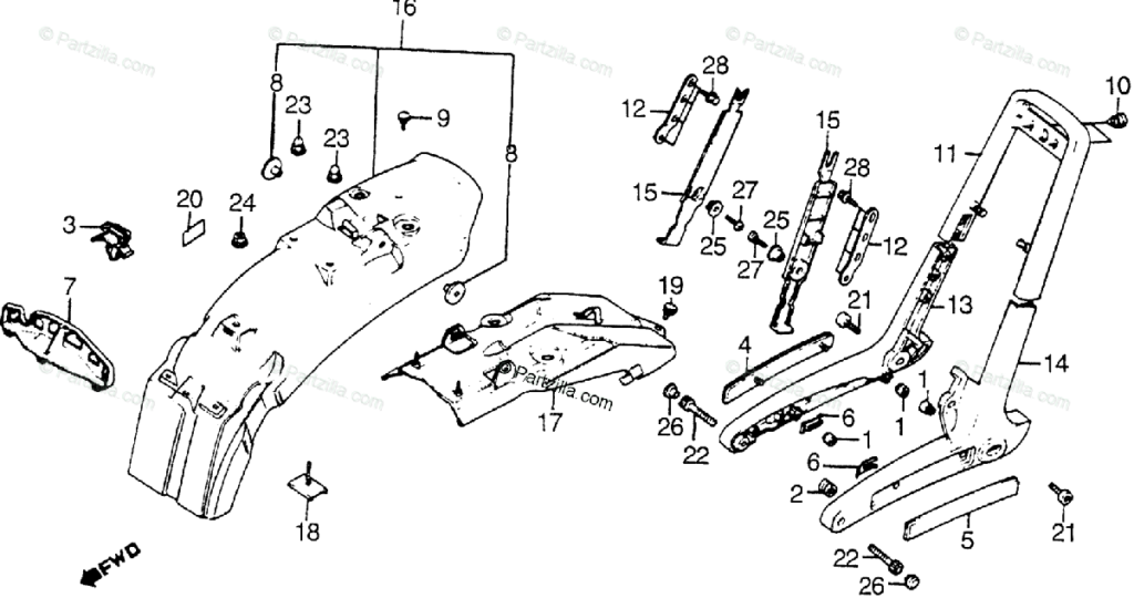 Honda Motorcycle 1985 OEM Parts Diagram For REAR FENDER Partzilla