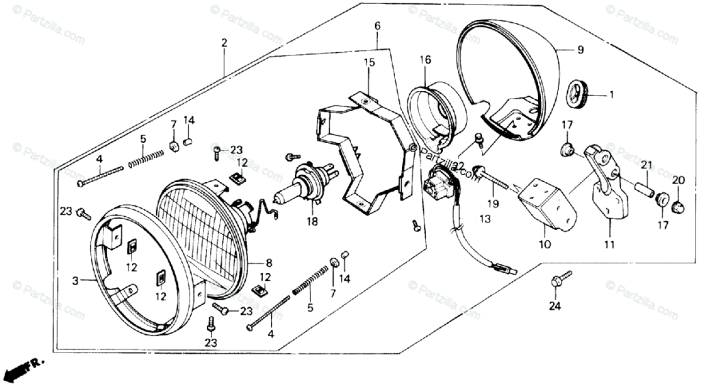 Honda Motorcycle 1986 OEM Parts Diagram For Headlight Partzilla