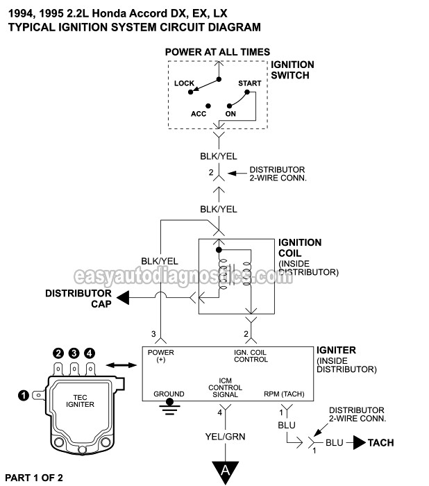 Ignition System Wiring Diagram 1994 1995 2 2L Honda Accord 